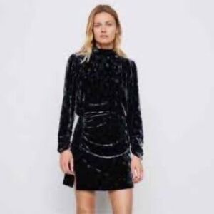 Zara Paisley Velvet Scrunched Neck Sweetheart Back Ruched Mini Dress‎ Sz S